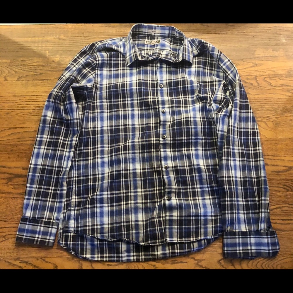 Express plaid fitted button up shirt